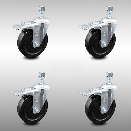 Service Caster 5 Inch SS Hard Rubber Swivel 1/2 Inch Threaded Stem Caster Set Total Lock Brake SCC-SSTSTTL20S514-HRS-121315-4